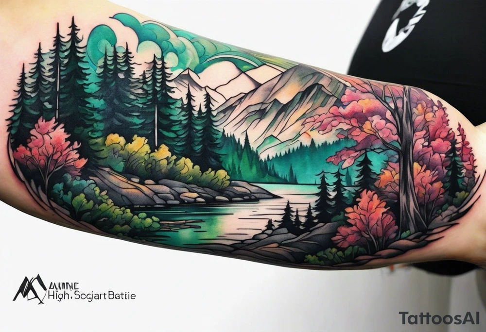 forest mountain forearm tattoo idea
