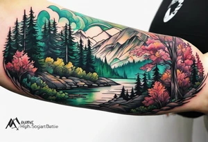 forest mountain forearm tattoo idea