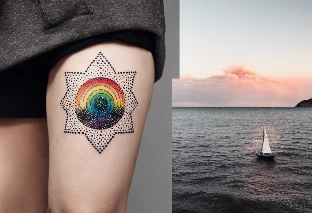 "You never walk alone" stars and rainbow color tattoo idea