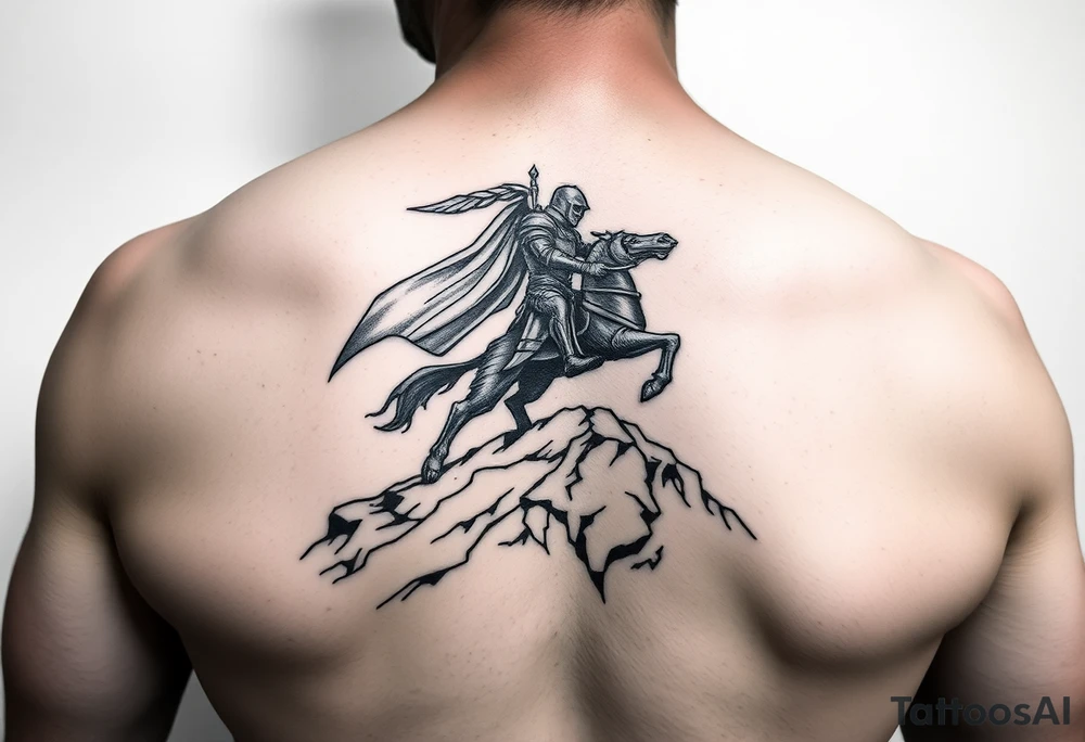 3d Powerful knight on the hillside tattoo idea
