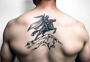 3d Powerful knight on the hillside tattoo idea