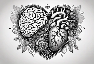 Heart and brain with a line down the middle symbolizing balance tattoo idea
