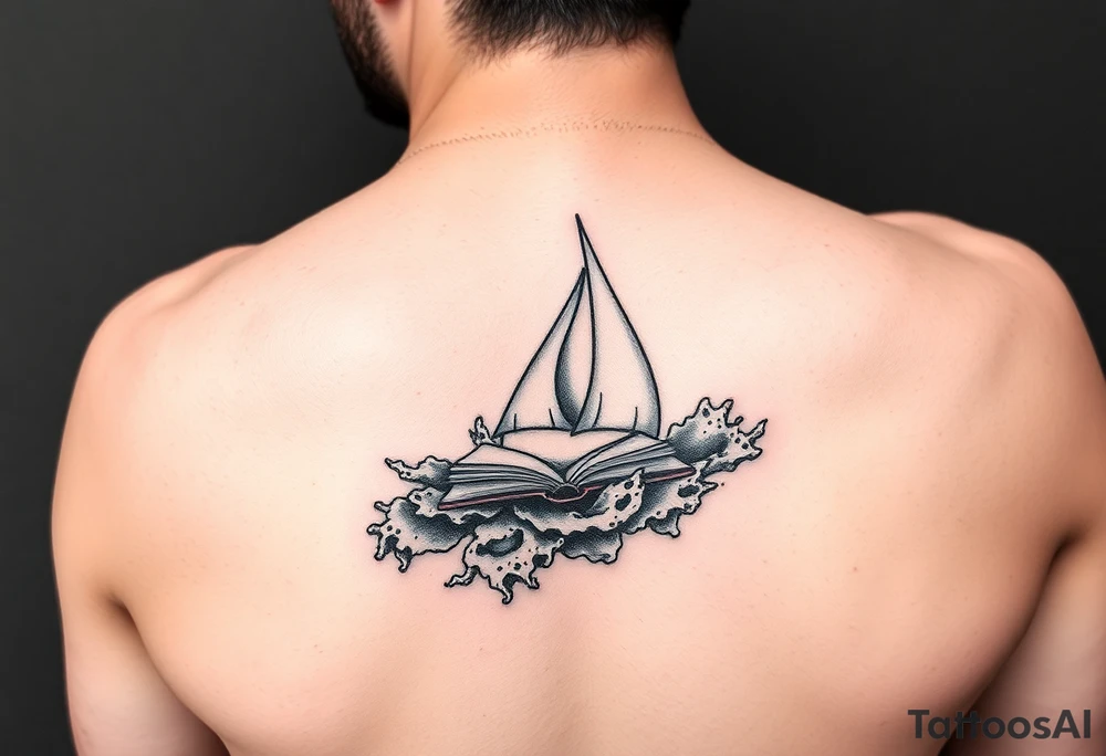 A black and white tattoo that will go on side of the wrist. This is for someone who loves ocean, travel and books. Give this on side of the arm tattoo idea