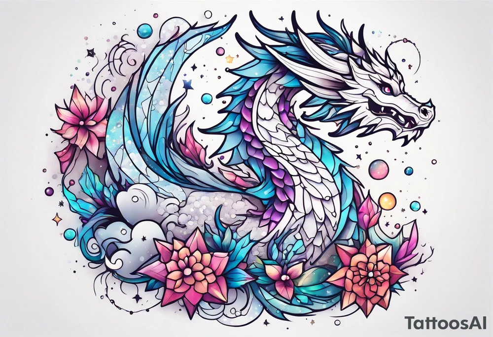 Constellation, kawaii dragon, snowflake tattoo idea