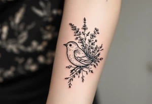 Bird with wildflowers coming out of tail tattoo idea