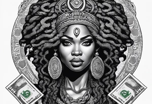 African medusa with money tattoo idea