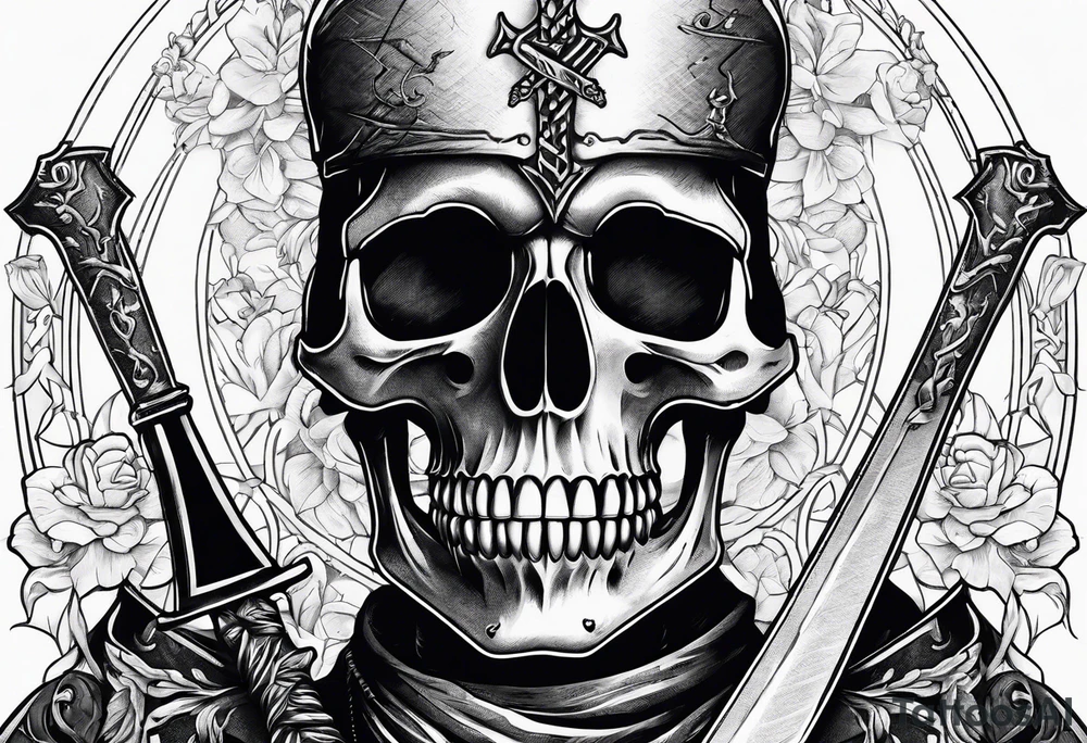 depressed skeleton holding his heart in his hand with a dagger through it tattoo idea