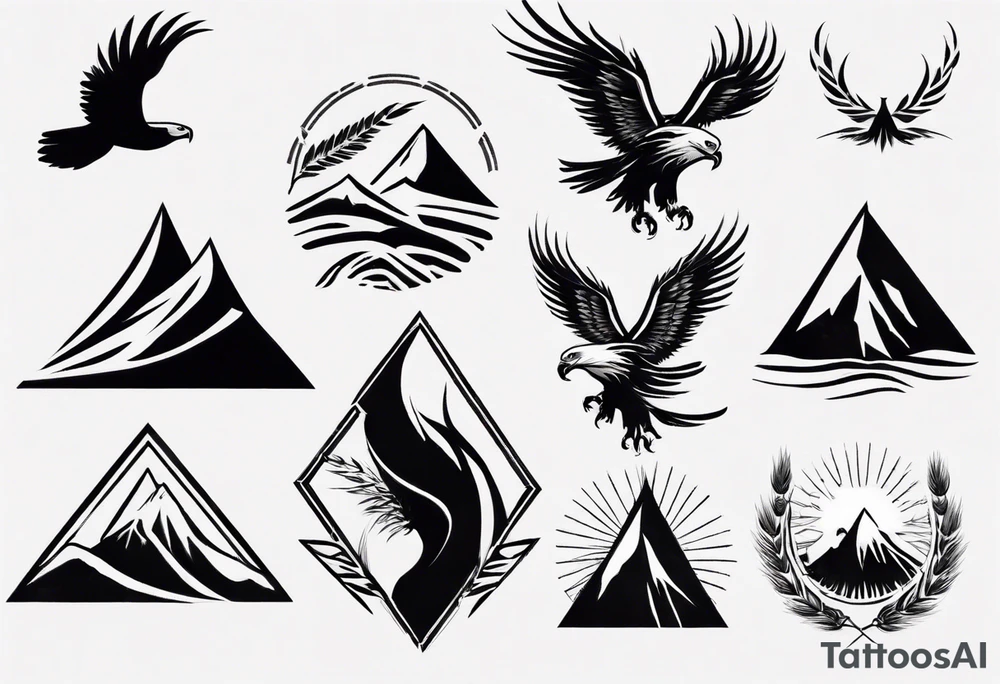 mountains wheat eagle tattoo idea