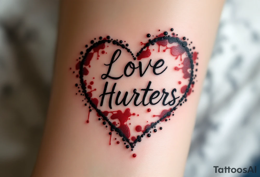 A heart with the words "Love Hurts" carved into it, with dark red ink resembling fresh wounds. tattoo idea