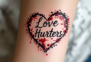 A heart with the words "Love Hurts" carved into it, with dark red ink resembling fresh wounds. tattoo idea