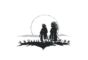 Silhouette of Native American tribe in sunset tattoo idea
