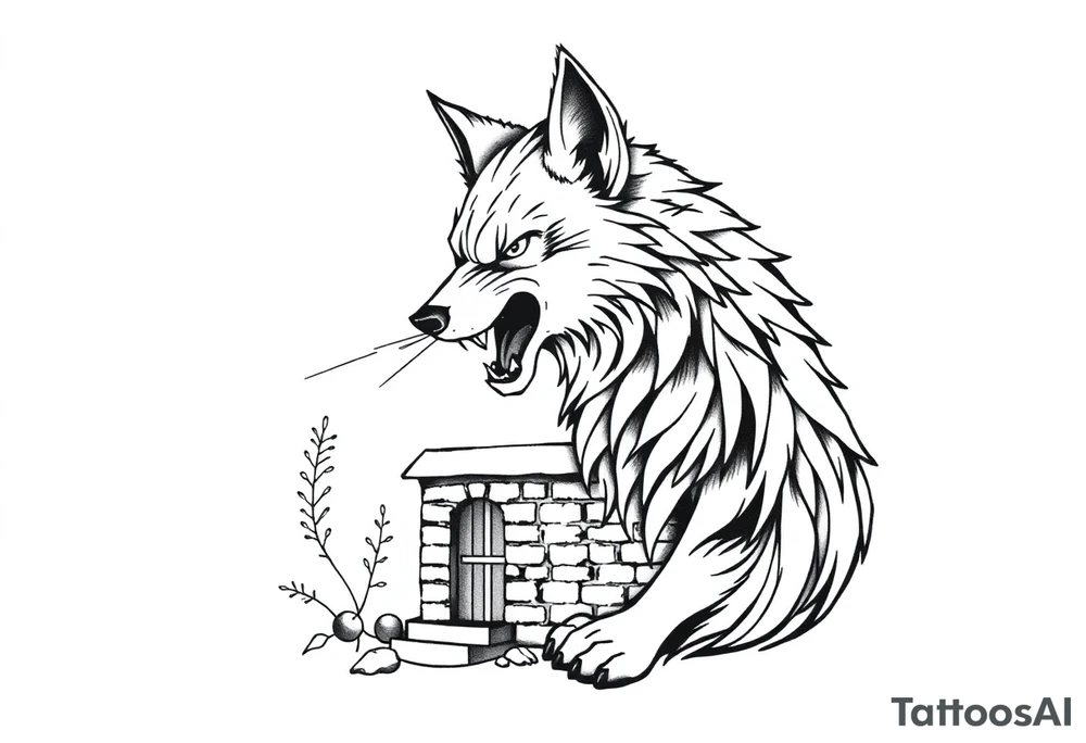 Big bad wolf  blowing a brick house down tattoo idea