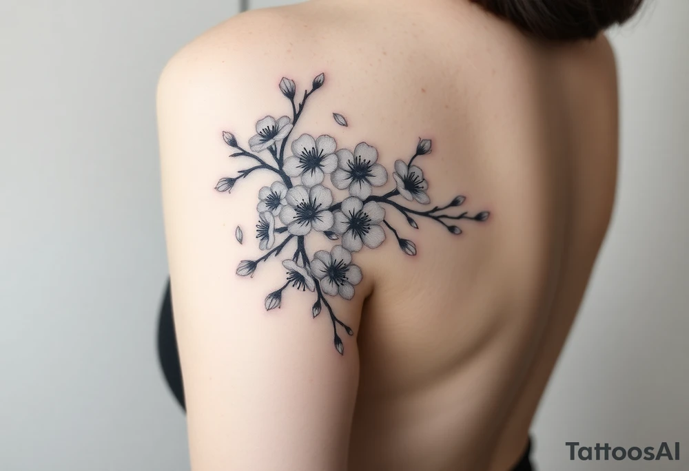 delicate cherry blossoms swirling in spring breeze with petals, on arm tattoo idea