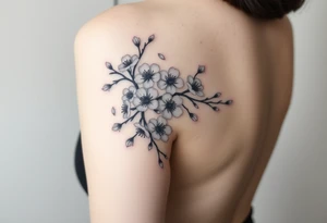 delicate cherry blossoms swirling in spring breeze with petals, on arm tattoo idea