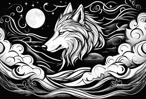 Wolf moon clouds dreads tattoo idea