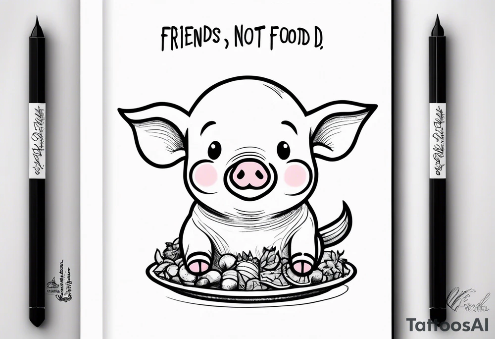 cute piglet.
with text: "friends not food" tattoo idea