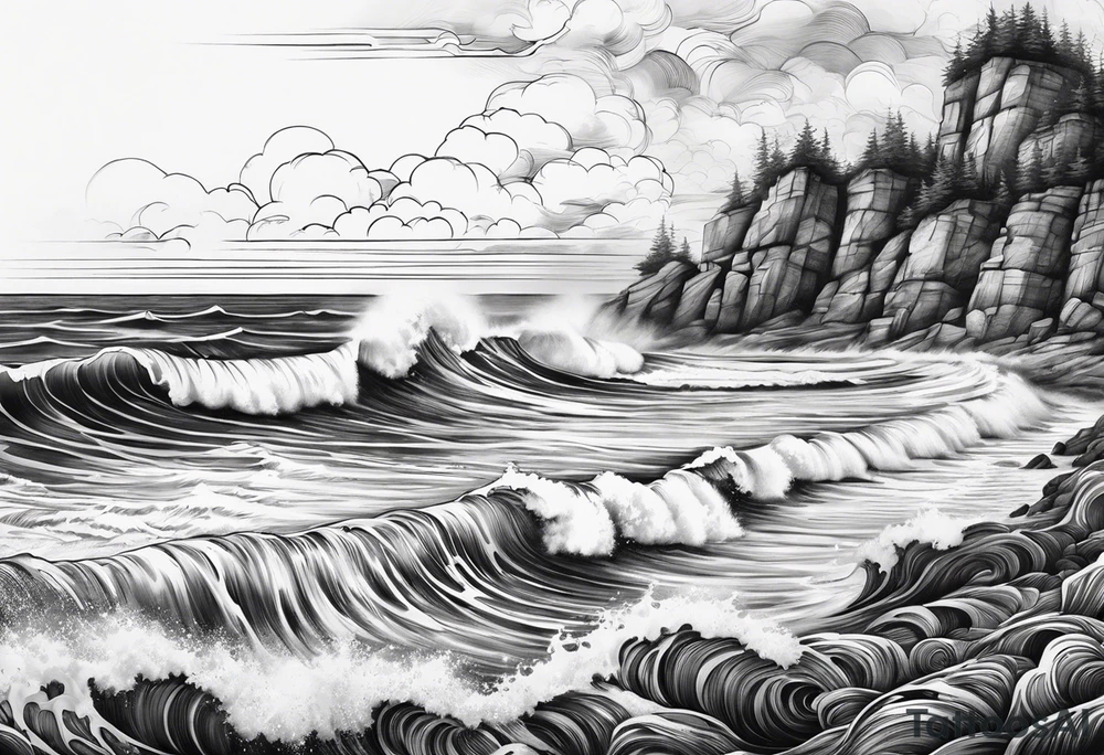 Waves sea beach sky for whole arm sleeve tattoo idea