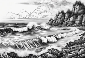 Waves sea beach sky for whole arm sleeve tattoo idea