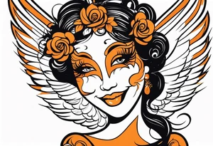 Angel masquerade face laughing that is black and orange tattoo idea