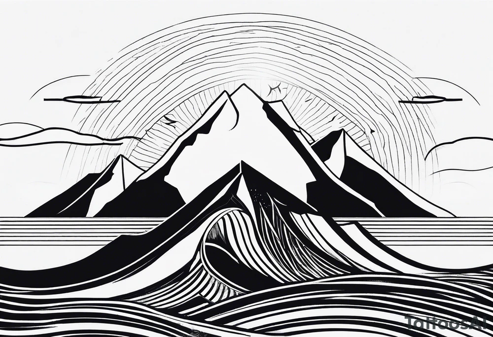 straight line - represents overcoming challenges & strength - mountains, waves with a little sunshine tattoo idea