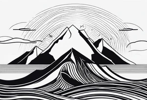 straight line -  represents overcoming challenges & strength - mountains, waves with a little sunshine tattoo idea