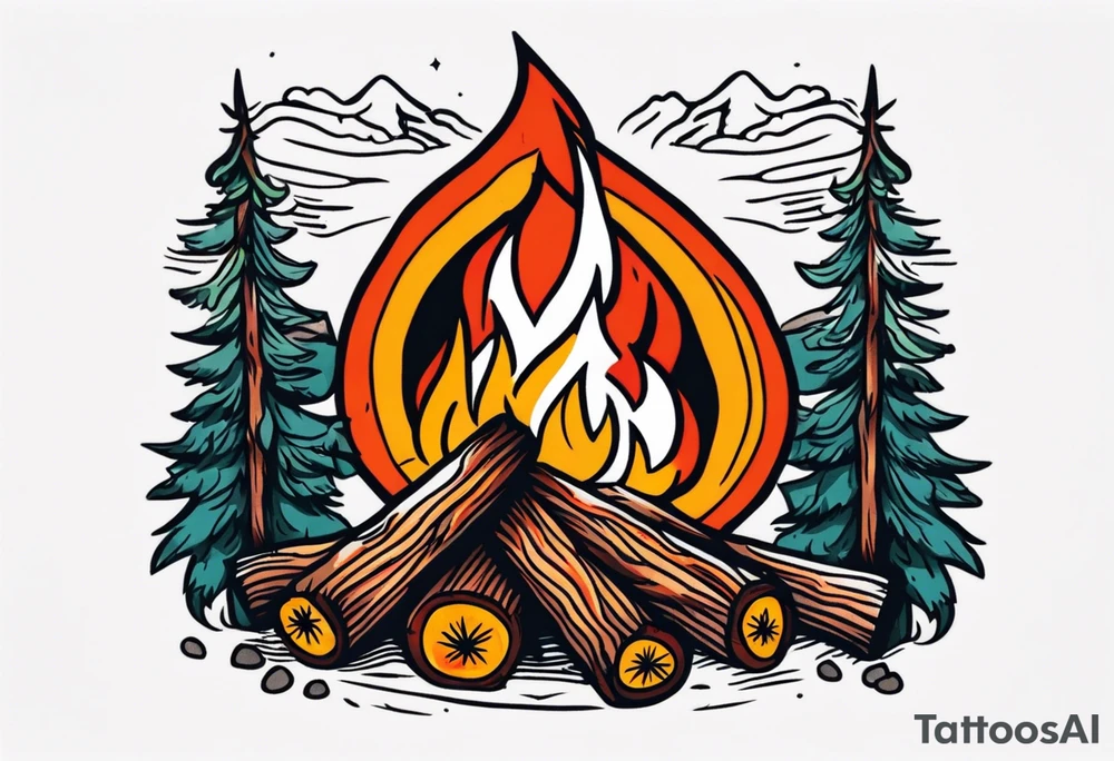 American traditional tattoo of camp fire tattoo idea