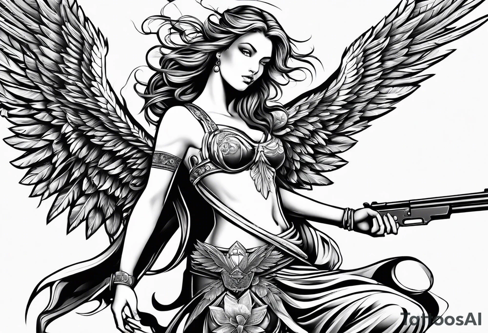 angel with gun tattoo idea