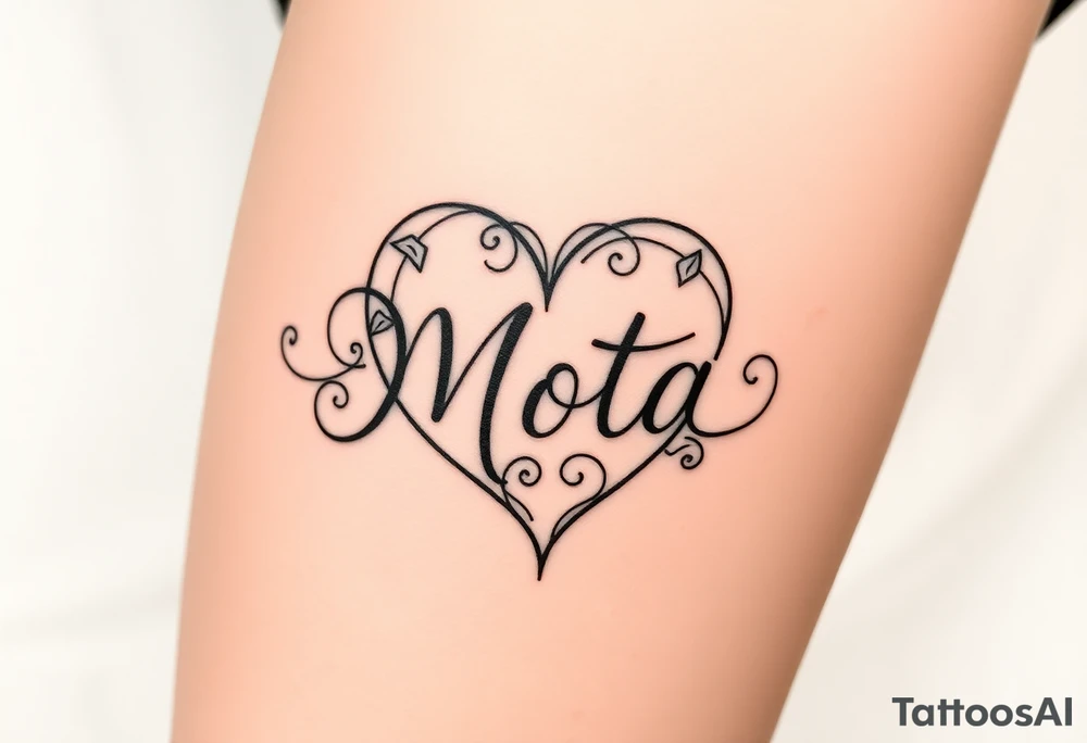 The name Mota within a heart tattoo idea