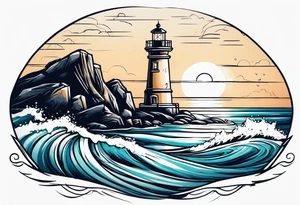 farol no oceano em mar agitado emoldurado tattoo idea