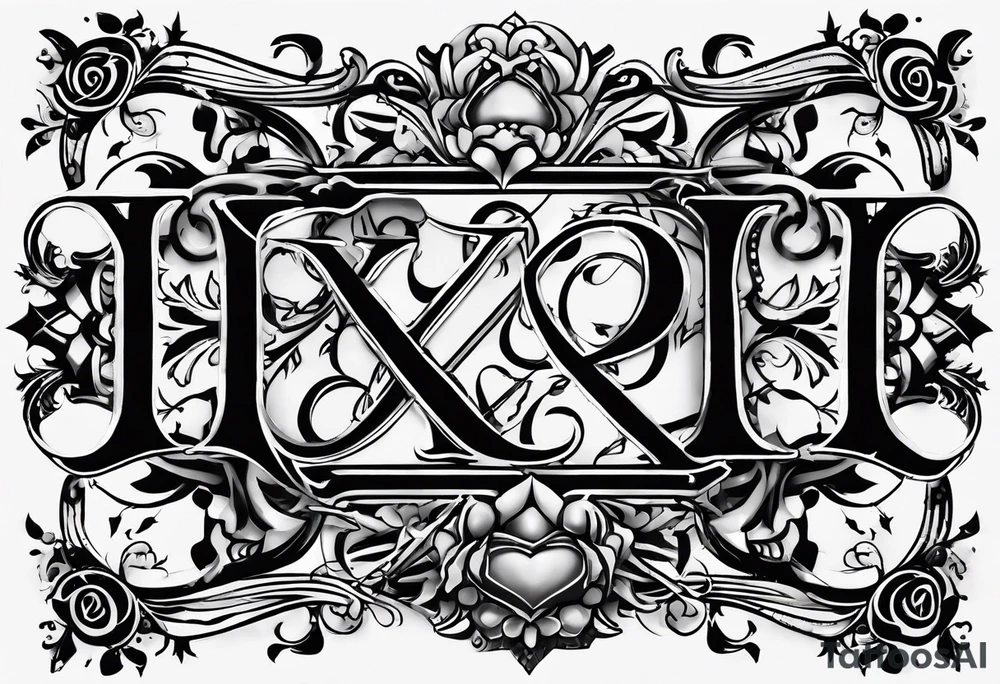I need a tattoo design that only includes the letters X and I, with a dark and gothic style. tattoo idea