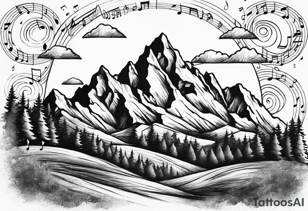 music notes mountains tattoo idea