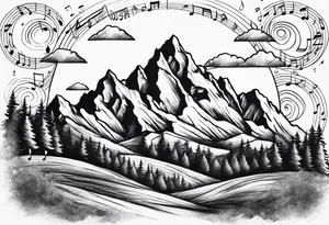 music notes mountains tattoo idea