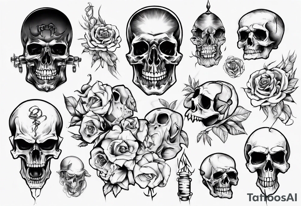 Barbd wired and skulls tattoo idea