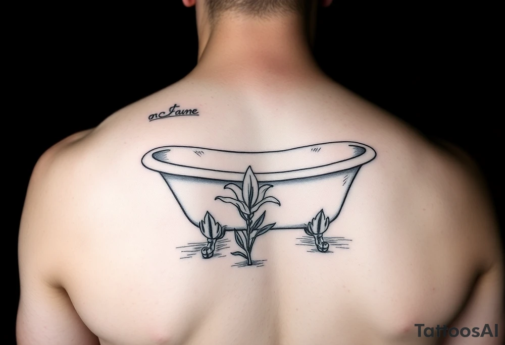 clawfoot bathtub with simple faucet and lily coming up out the floor tattoo idea