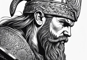 Viking head at angle looking down tattoo idea