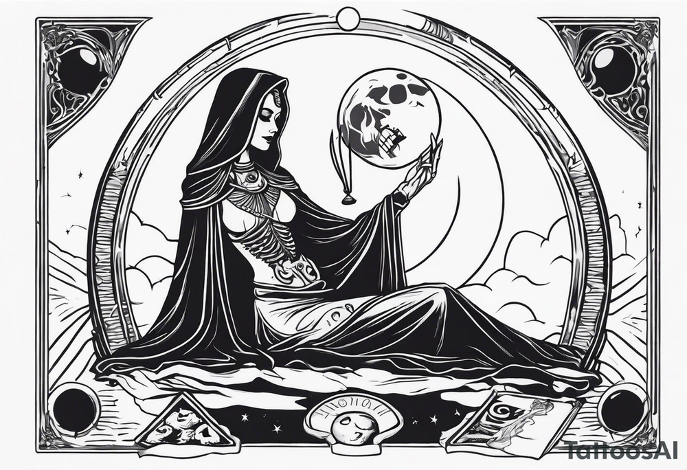 High priestess as a skeleton with moon tarot card tattoo idea High priestess as a skeleton with moon tarot card tattoo idea