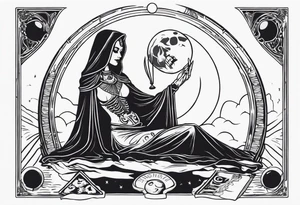 High priestess as a skeleton with moon tarot card tattoo idea