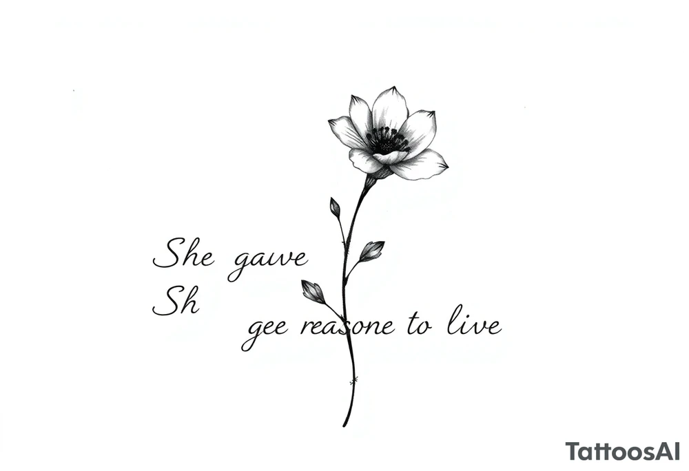 "She gave me a reason to live" as the stem blooming into a flower tattoo idea