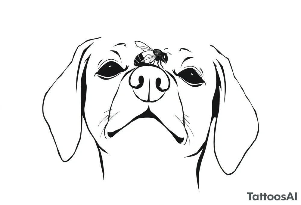 dog with a bee sitting on his nose. fine line very simple. more simple tattoo idea