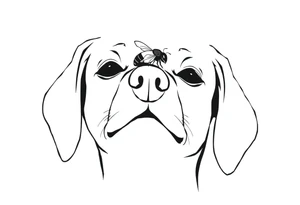 dog with a bee sitting on his nose. fine line very simple. more simple tattoo idea