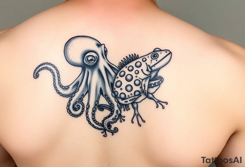 octopus, poison dart frog, pufferfish on right butt cheek tattoo idea