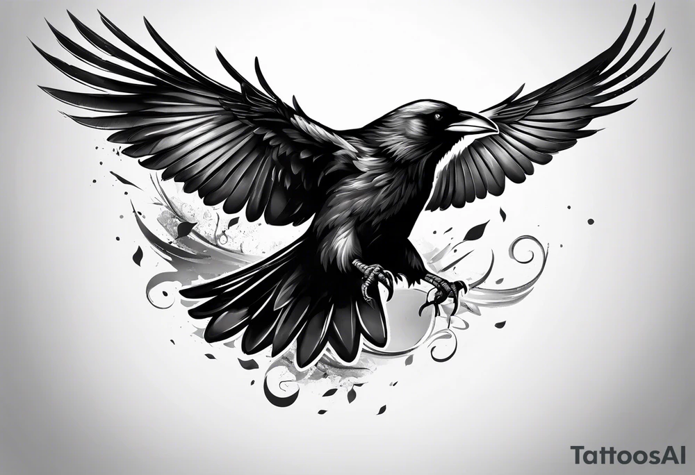 Crow flying facing front with wings wife open tattoo idea