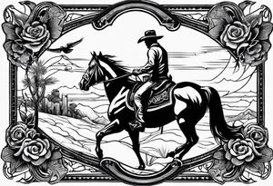 southern sleeve vibe with elements of a cowboy, playing cards, and birds tattoo idea