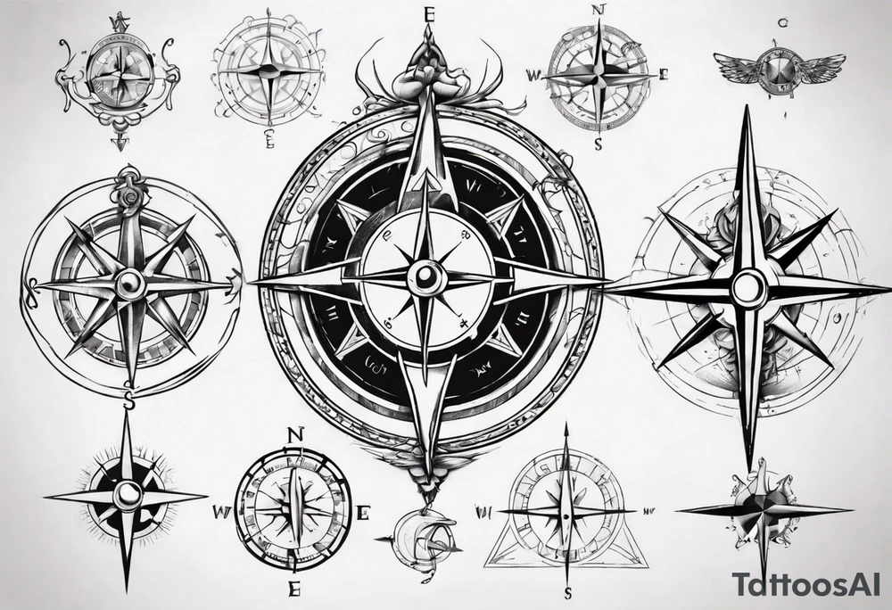 Gemini and compass tattoo idea