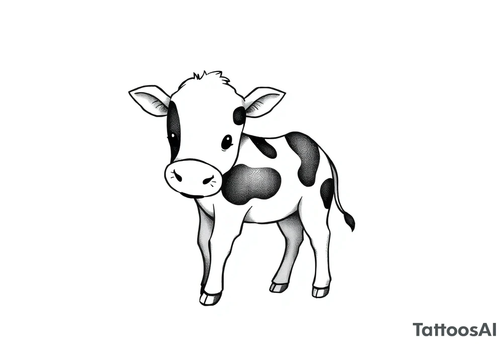 small cute black and white patched baby cow tattoo idea