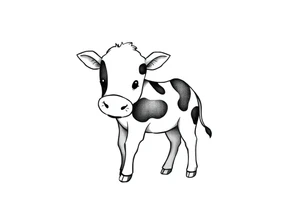 small cute black and white patched baby cow tattoo idea