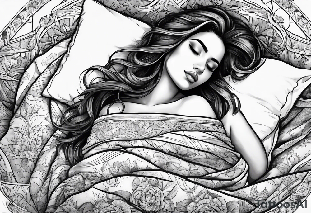 full body girl sleeping in blanket tattoo idea