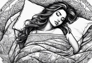 full body girl sleeping in blanket tattoo idea
