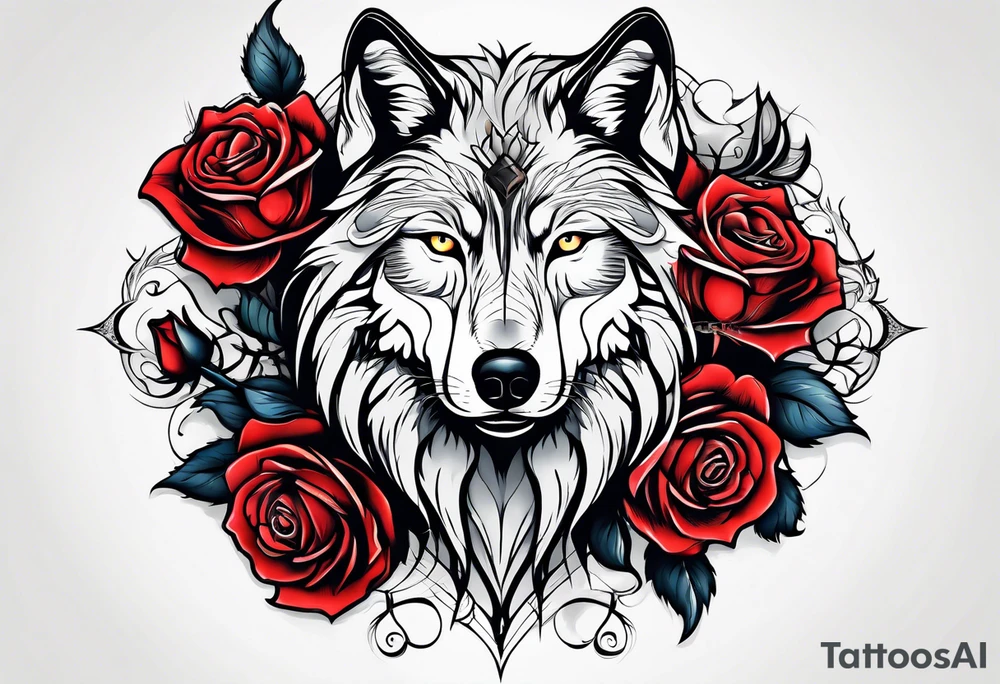 Wolf with rose tattoo idea