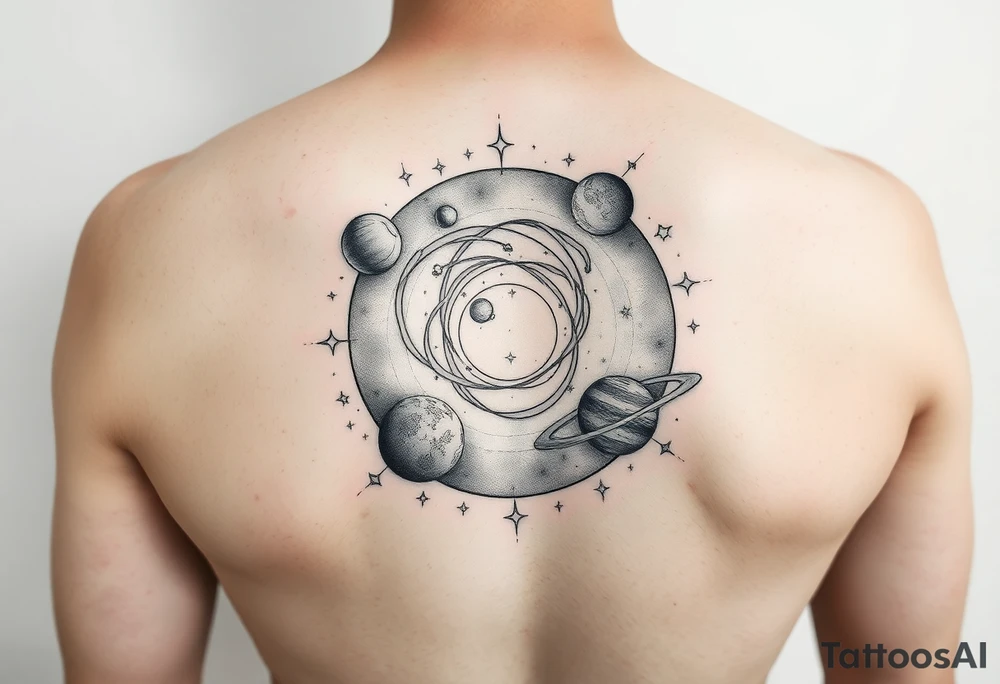 The galaxy with the virgo constellation and planets with stars tattoo idea